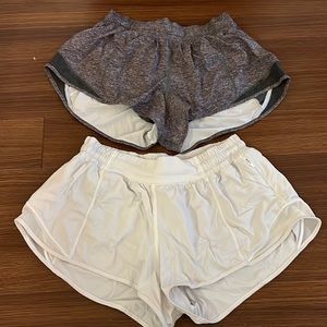 GREY/PURPLE AND WHITE LULU LEMON SHORTS WITH ZIPPERS